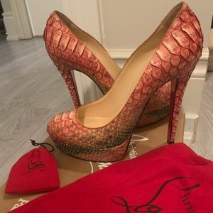 Christian Louboutin Coral Snakeskin Platform Pumps